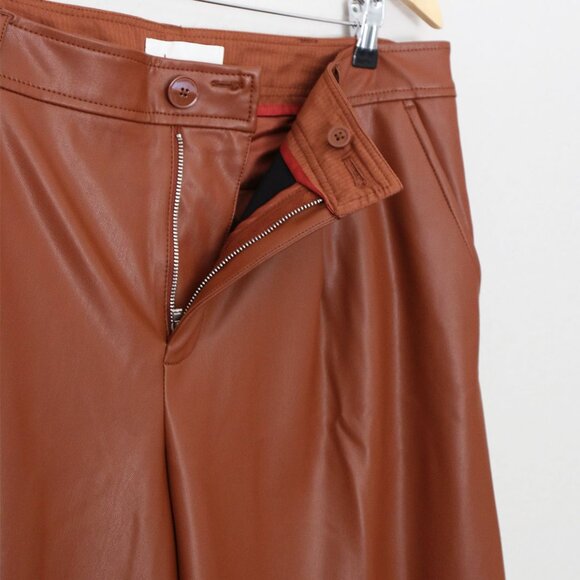 NEW Anthropologie Davina Faux Leather Culottes Pants Plus 14P Cognac Brown $128 - Picture 12 of 16
